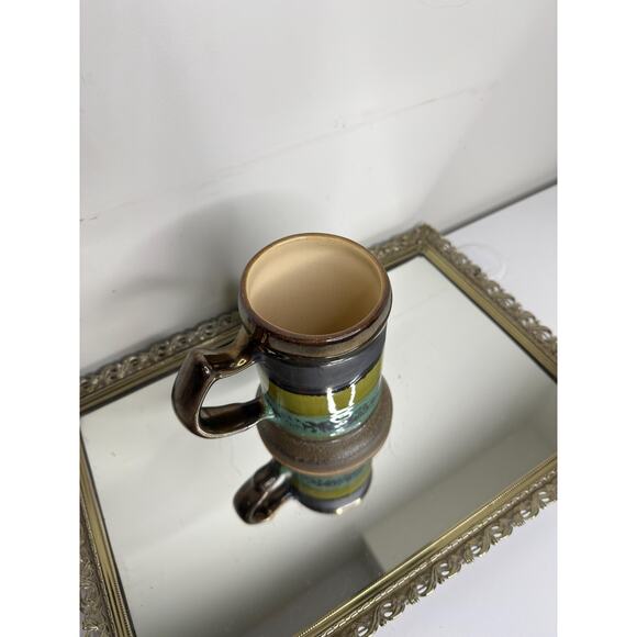 Eduardo Vega Art Pottery Cuenca Ecuador Green Bronze Vintage Half Pint Mug - Picture 3 of 10